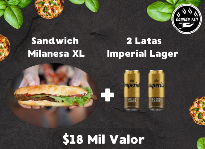 SANDWICH DE MILANESA XL + 2 LATAS IMPERIAL LAGER